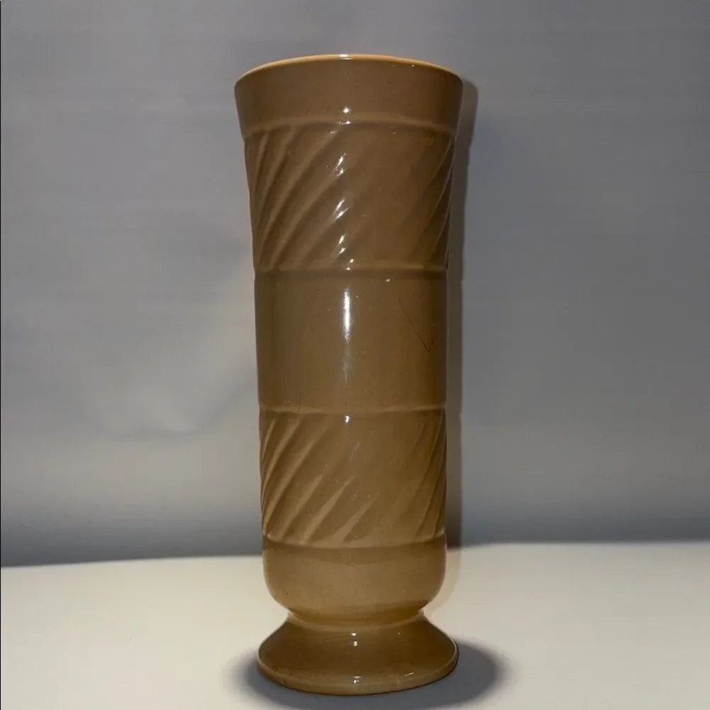 Tan Textured Accent Vase with Diagonal Patterns